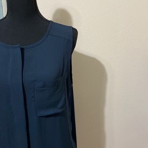 Loft navy button down mixed media blouse